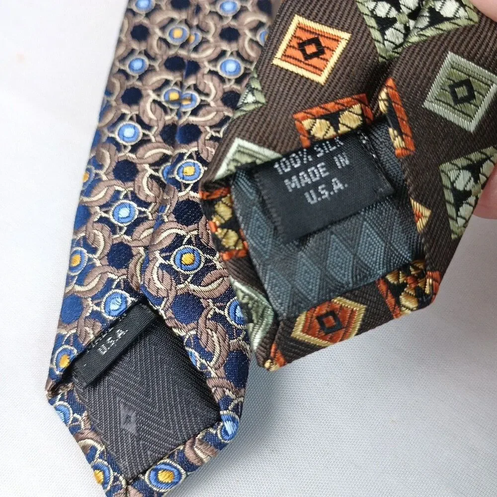 Lot of 2 Bruno Piattelli Tie Men's Jacquard 100% Silk Made In USA Geometric  58